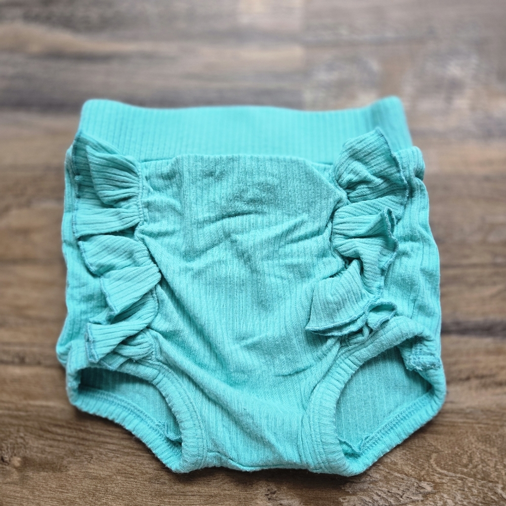Kate Quinn Aqua Ruffle Bummie 3-6